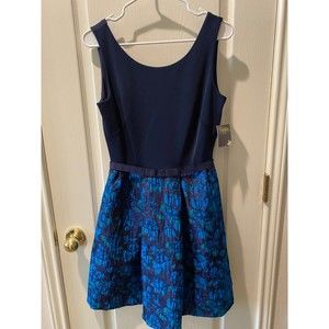 Taylor Navy Blue Green Floral Dress New With Tags Size 6 RN67473